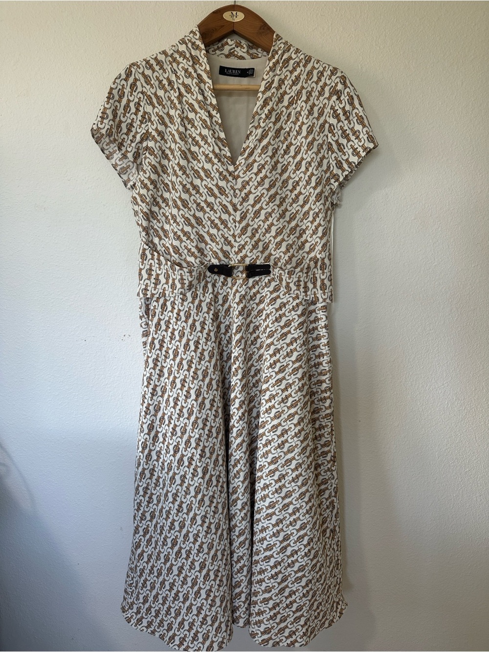 Ralph Lauren Cream and Brown Patterned Midi Dress